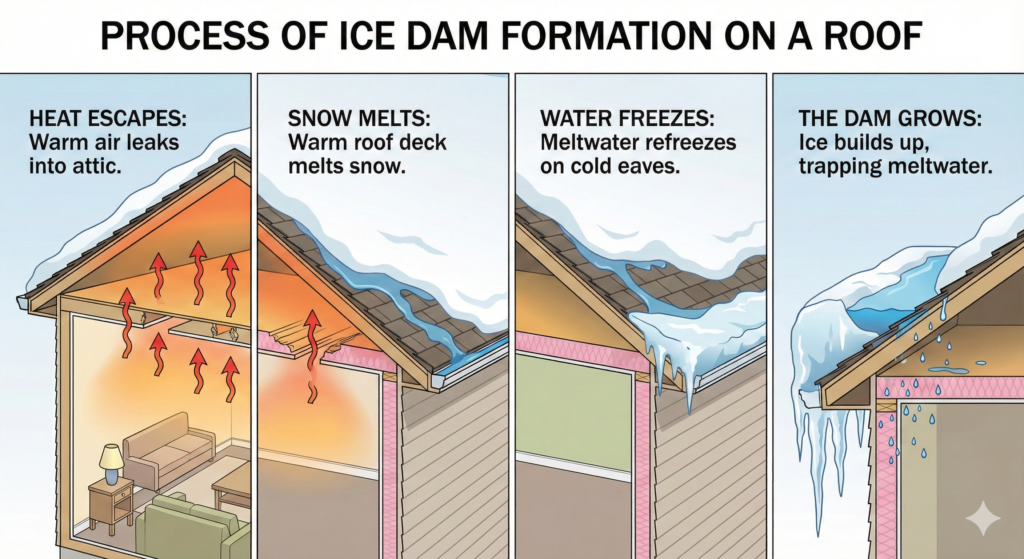ice dam on roof eaves